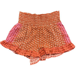 Anthropologie High Waist Pull On Shorts Size:M Bohemian Red Pockets Ruffle